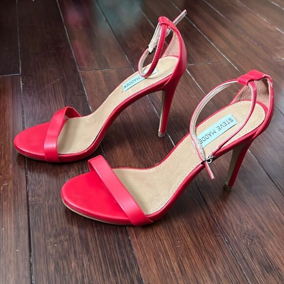 Red Steve Madden Heels - LIKE NEW Strappy Heels - Ankle Strap - Size 8 - Picture 1 of 3